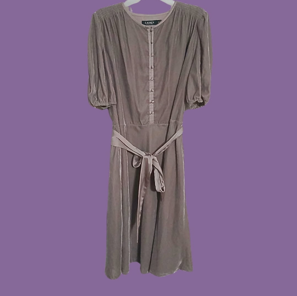 Ralph Lauren Mauve Satin Plus Size Dress with Silk Ribbon Size 16